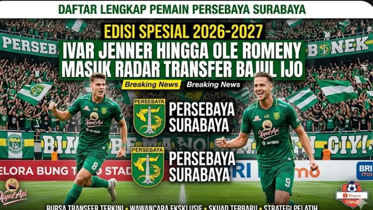 Transfer Persebaya Surabaya 2026-2027 memanas, Ivar Jenner, Ole Romeny, dan Mees Hilgers masuk radar Bajul Ijo.(GEMINI AI)
