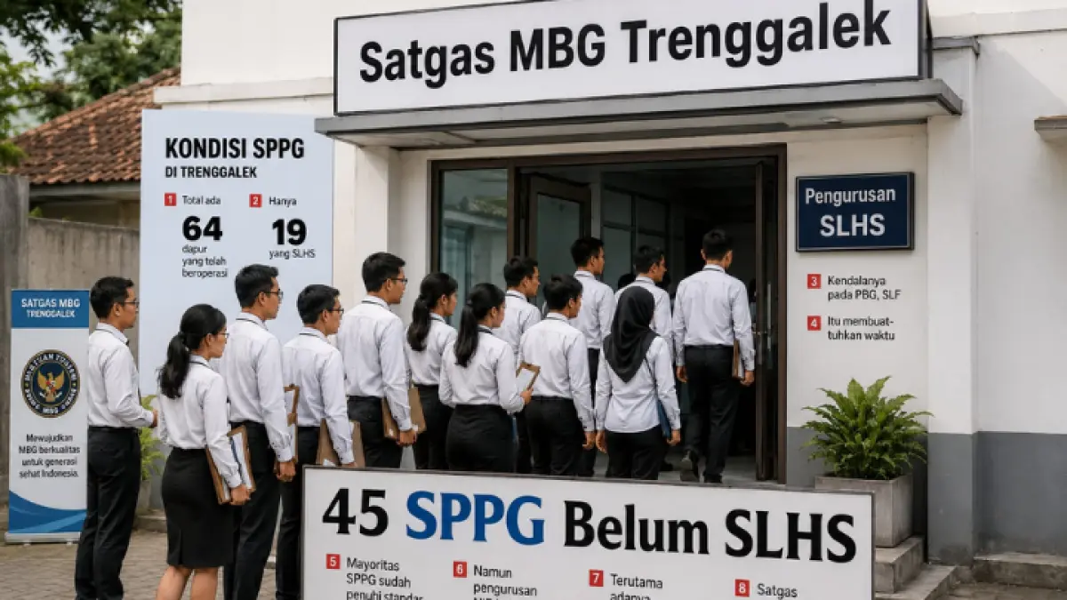 Sebanyak 45 dapur MBG Trenggalek belum kantongi sertifikat higiene sanitasi, terkendala proses administrasi dan regulasi. 
(SUMBER: WAKIL SATGAS MBG TRENGGALEK)