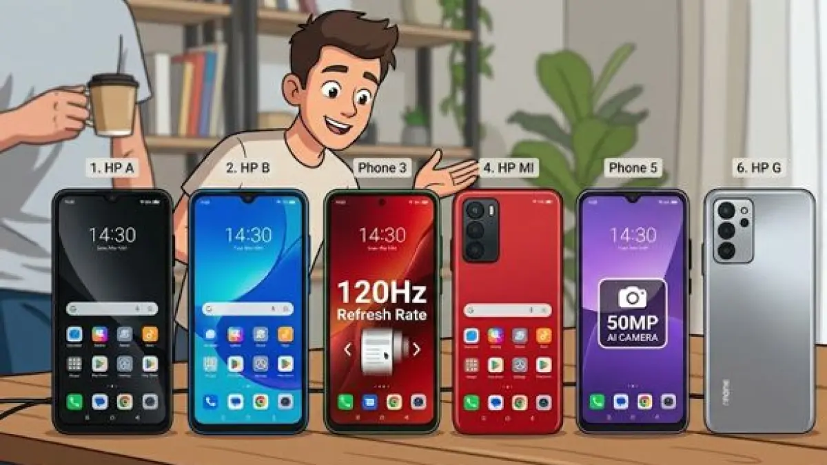 Review 7 HP 1 jutaan baterai besar Mei 2026! Layar 120Hz, kamera 50MP, hingga baterai monster 7.000 mAh. Anti-lowbat seharian, cek harganya di sini! (Gemini ai)