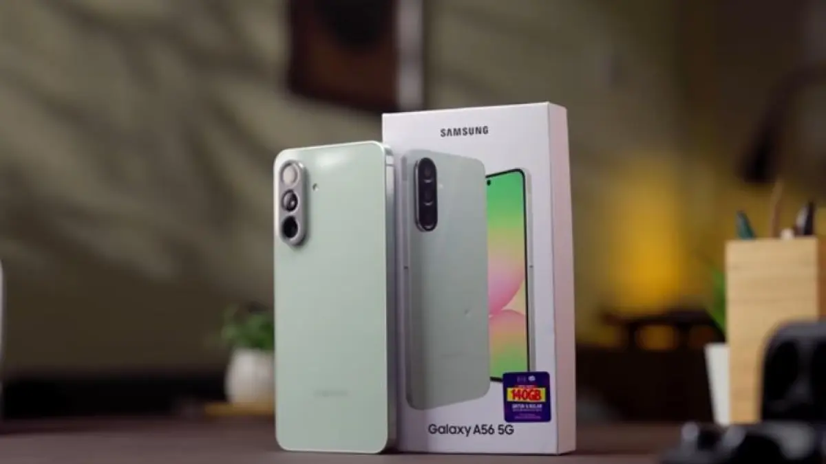 Samsung Galaxy A56 5G hadir dengan desain baru, One UI 7, update Android 6 tahun, dan kamera selfie yang makin stabil.(screenshot youtube)