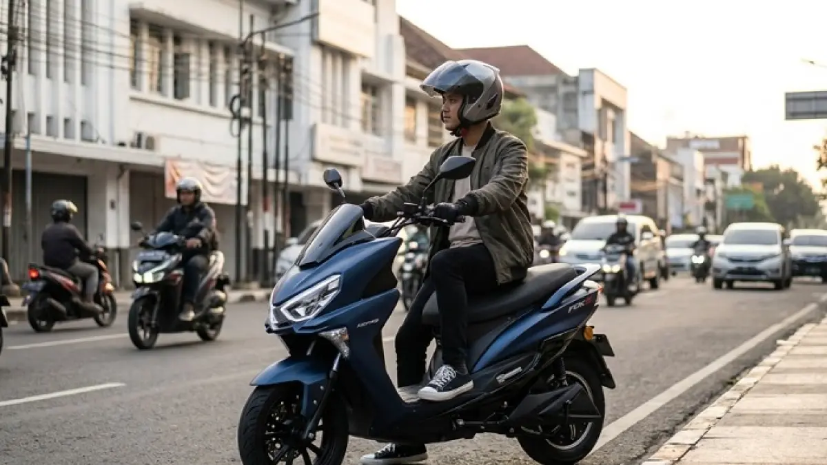 Motor listrik Polytron Fox S 2026 viral setelah pengguna ungkap biaya cas murah dan kenyamanan dipakai harian. (Ilustrasi Gemini AI)
