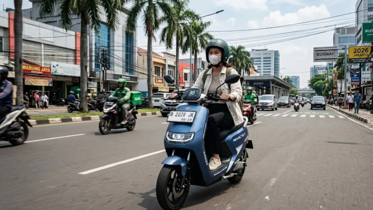 Motor listrik murah 2026 hadir makin canggih dengan smart system dan baterai removable harga Rp15 jutaan. (GEMINI AI)