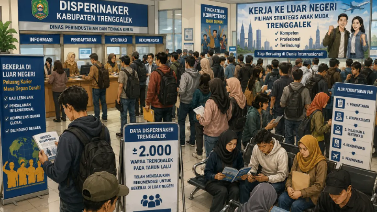 Ratusan anak muda Trenggalek memadati layanan kerja luar negeri, mencari peluang karier dan masa depan lebih baik. (AI)