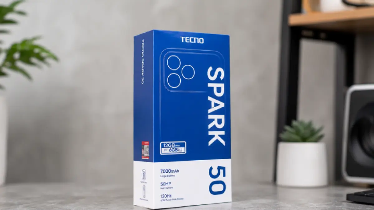Tecno Spark 50 hadir dengan desain premium, baterai 7000 mAh, dan layar 120 Hz di kelas harga Rp 2 jutaan. (AI)