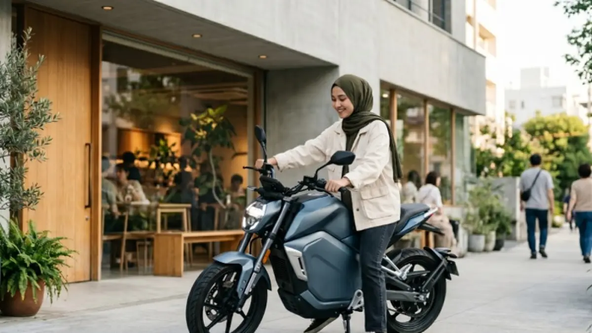 Motor listrik Polytron Fox 200 punya fitur Fox Alert, cruise control, dan jarak tempuh 85 km. (Ilustrasi Gemini AI)
