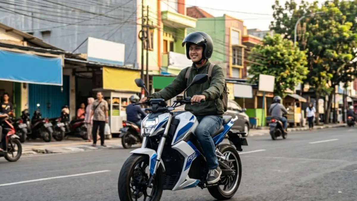 Polytron Fox 350 hadir lebih nyaman, fitur lengkap, dan tembus 136 km. Motor listrik Rp15 jutaan ini bikin penasaran. (Ilustrasi Gemini AI)