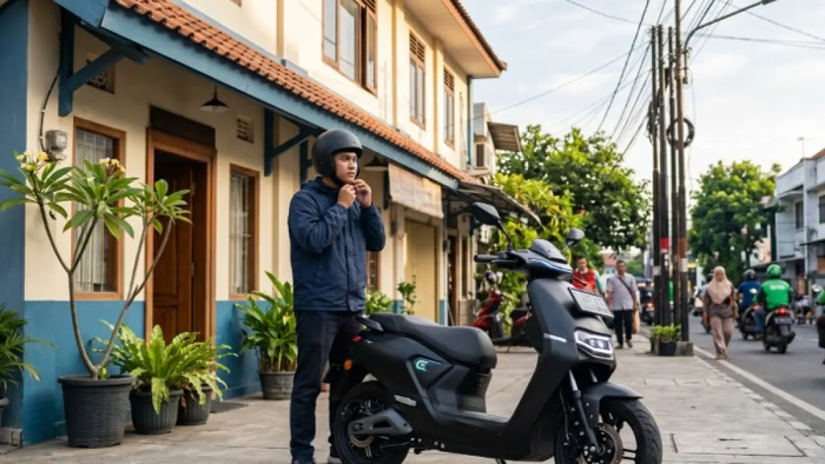 Polytron Fox 350 hadir sebagai motor listrik Rp15 jutaan dengan fitur modern dan jarak tempuh hingga 140 km. (Ilustrasi Gemini AI)