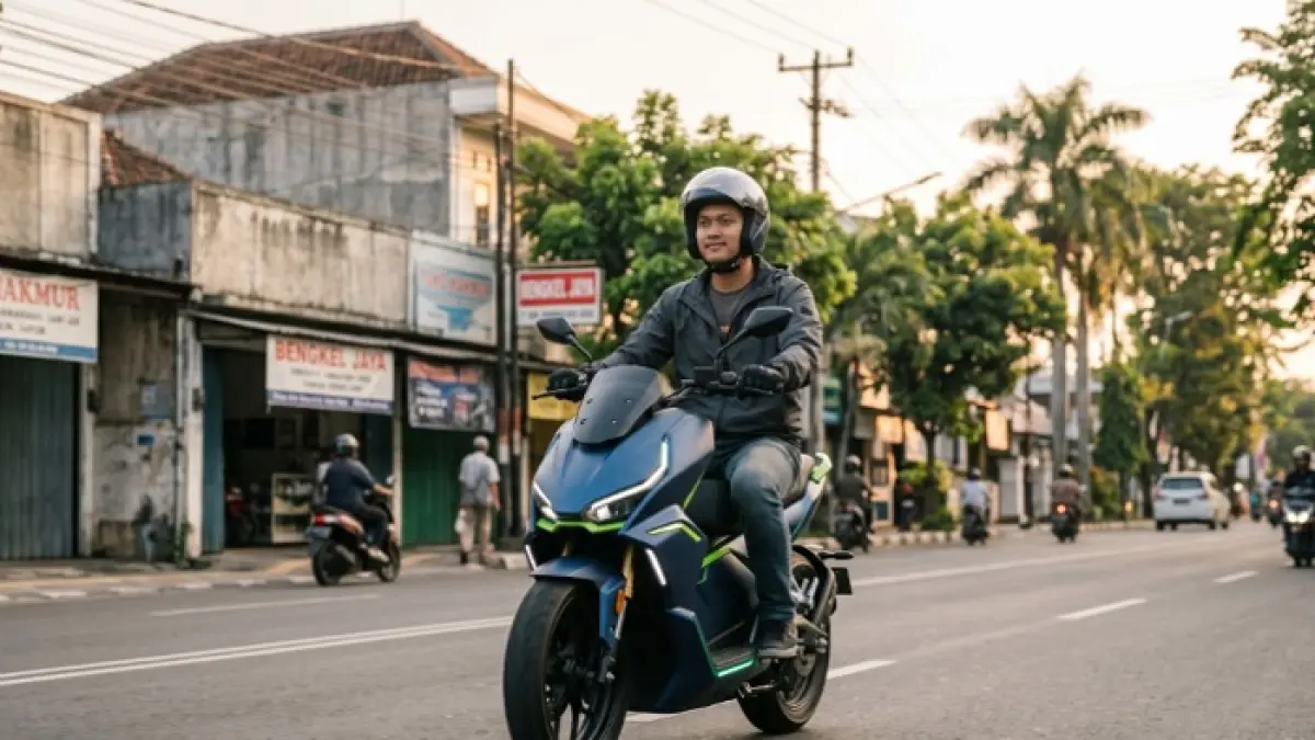 Review Polytron Fox 350, motor listrik Rp15 jutaan dengan fitur modern, jarak tempuh jauh, dan performa responsif. (Ilustrasi Gemini AI)
