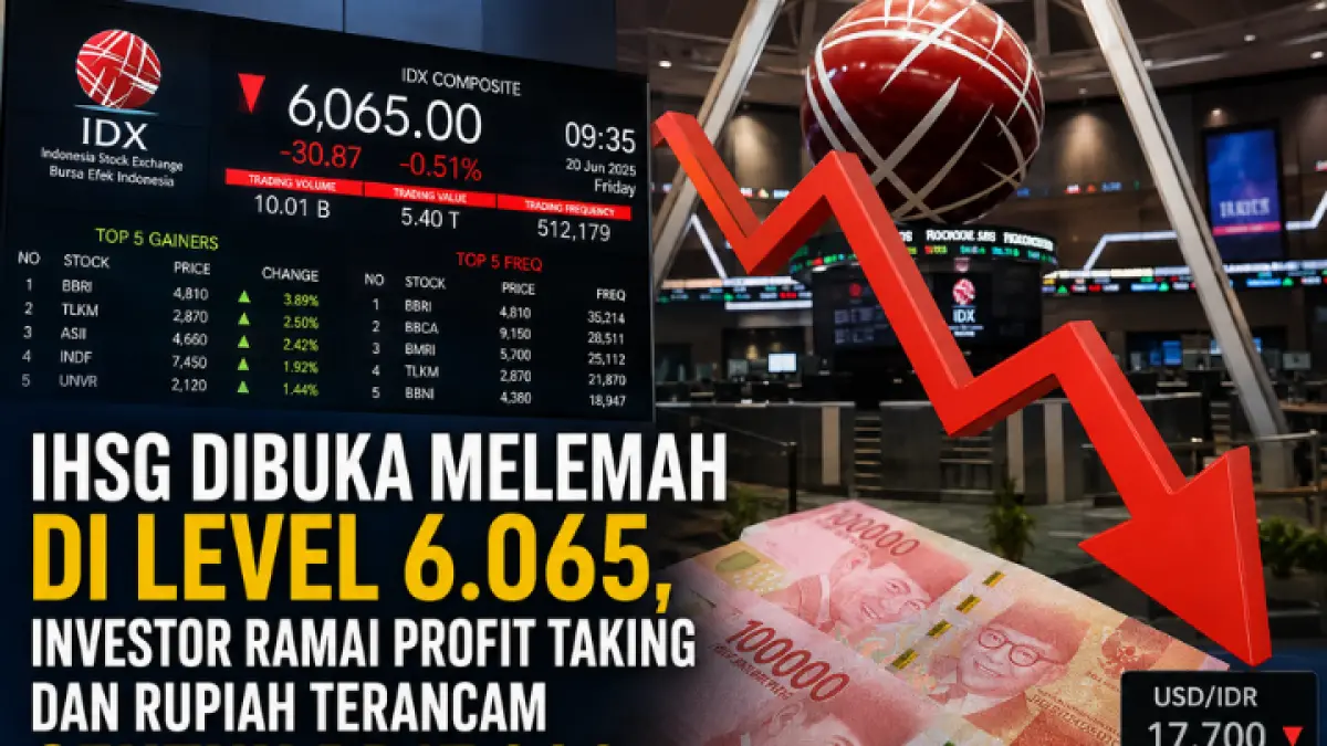 IHSG melemah di level 6.065, investor profit taking, rupiah terancam menyentuh Rp17.900 pada perdagangan Jumat. (ILUSTRASI AI)