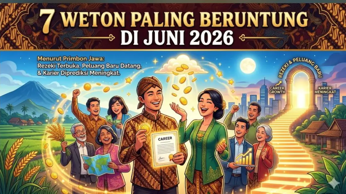7 weton paling beruntung di Juni 2026 menurut Primbon Jawa. Rezeki terbuka, peluang baru datang, dan karier diprediksi meningkat.(GEMINI AI)
