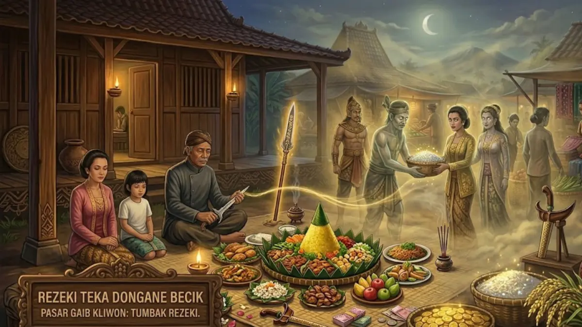 Mitos Jawa tentang rezeki menyebut menolak tamu saat makan bisa membuat rezeki seret. Simak makna di baliknya. (GEMINI AI)