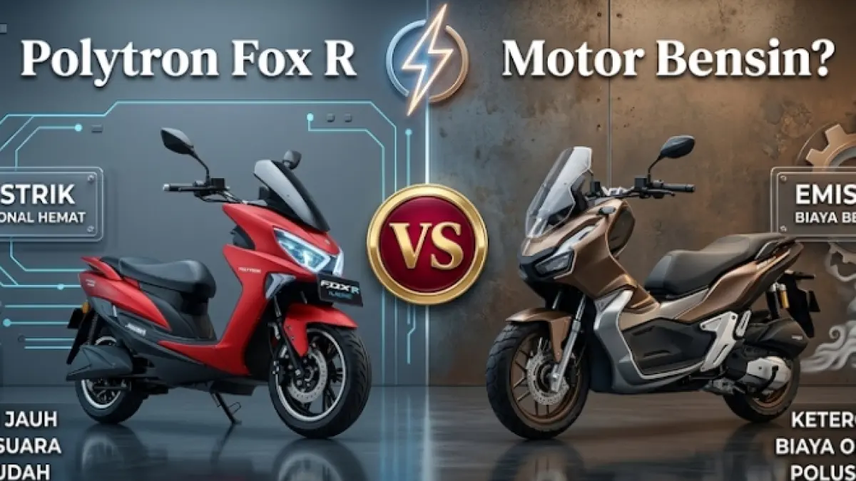 Perbandingan biaya motor listrik Polytron Fox R vs motor bensin, mana yang lebih hemat? Simak simulasi biaya 5 tahun. (Gemini AI)