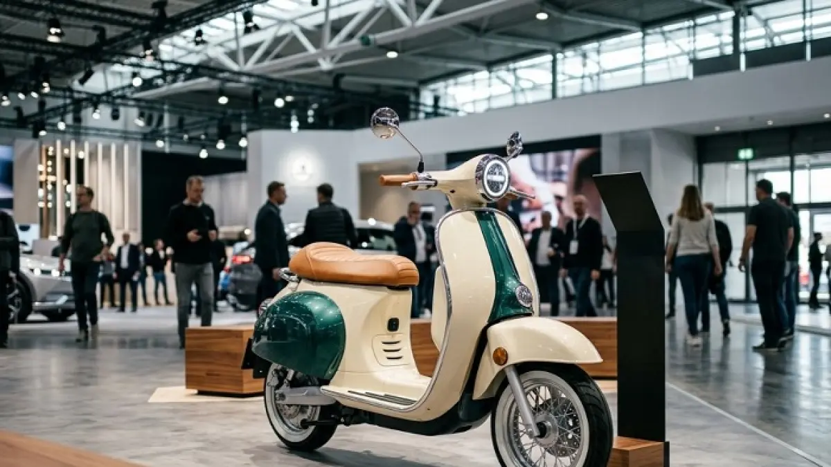 Indomobil E-Motor QT hadir dengan desain mirip Vespa, smart key, NFC, dan bagasi 27 liter untuk mobilitas harian. (Ilustrasi Gemini AI)