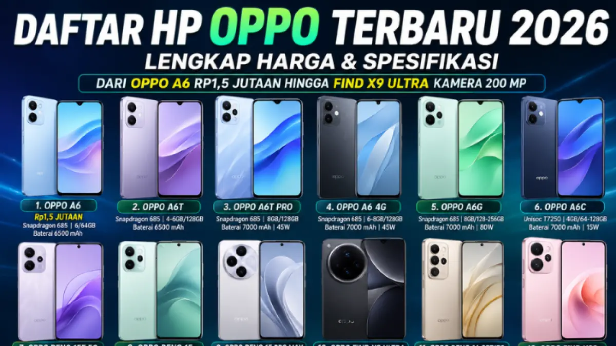 Daftar HP Oppo Terbaru 2026! Dari Oppo A6 Rp1,5 jutaan hingga Find X9 Ultra, cek harga, spesifikasi, dan fitur unggulannya. (AI)