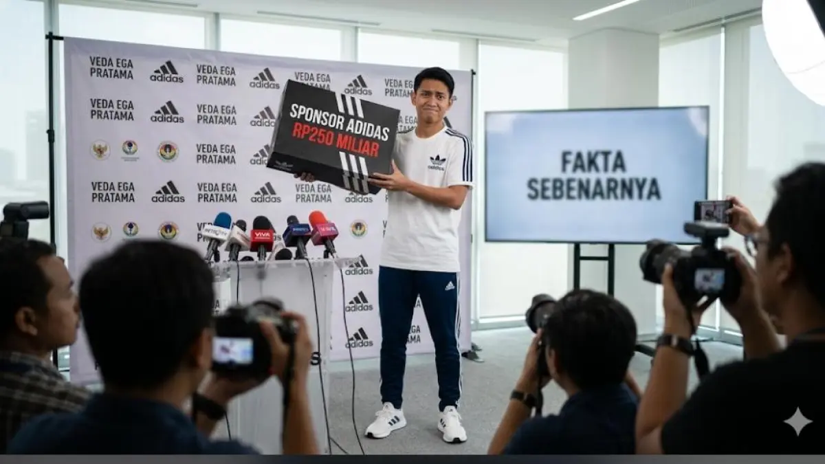 Feda Ega Pratama dikabarkan mendapat sponsor Adidas Rp250 miliar, namun fakta sebenarnya terungkap di akhir video.(Gemini AI)