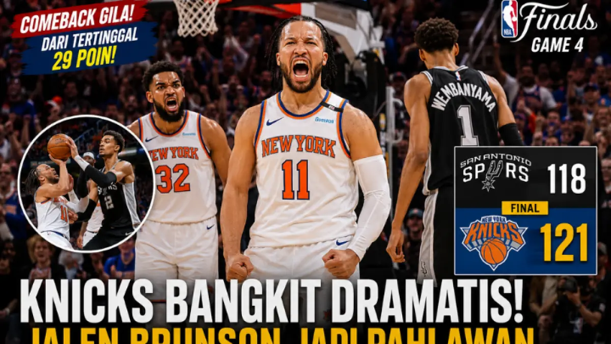 Knicks bangkit dramatis usai tertinggal 29 poin, Brunson pimpin comeback bersejarah tumbangkan Spurs di final. (AI)