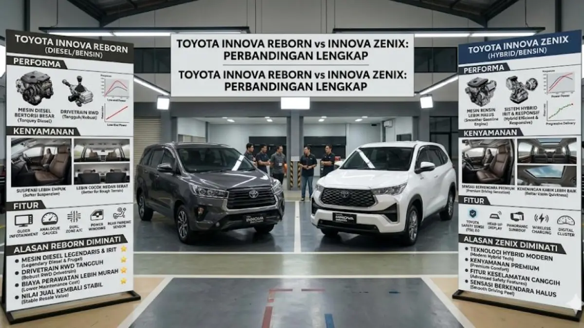 Toyota Innova Reborn vs Innova Zenix, simak perbandingan performa, kenyamanan, fitur, dan alasan Reborn masih diminati.(Gemini AI)
