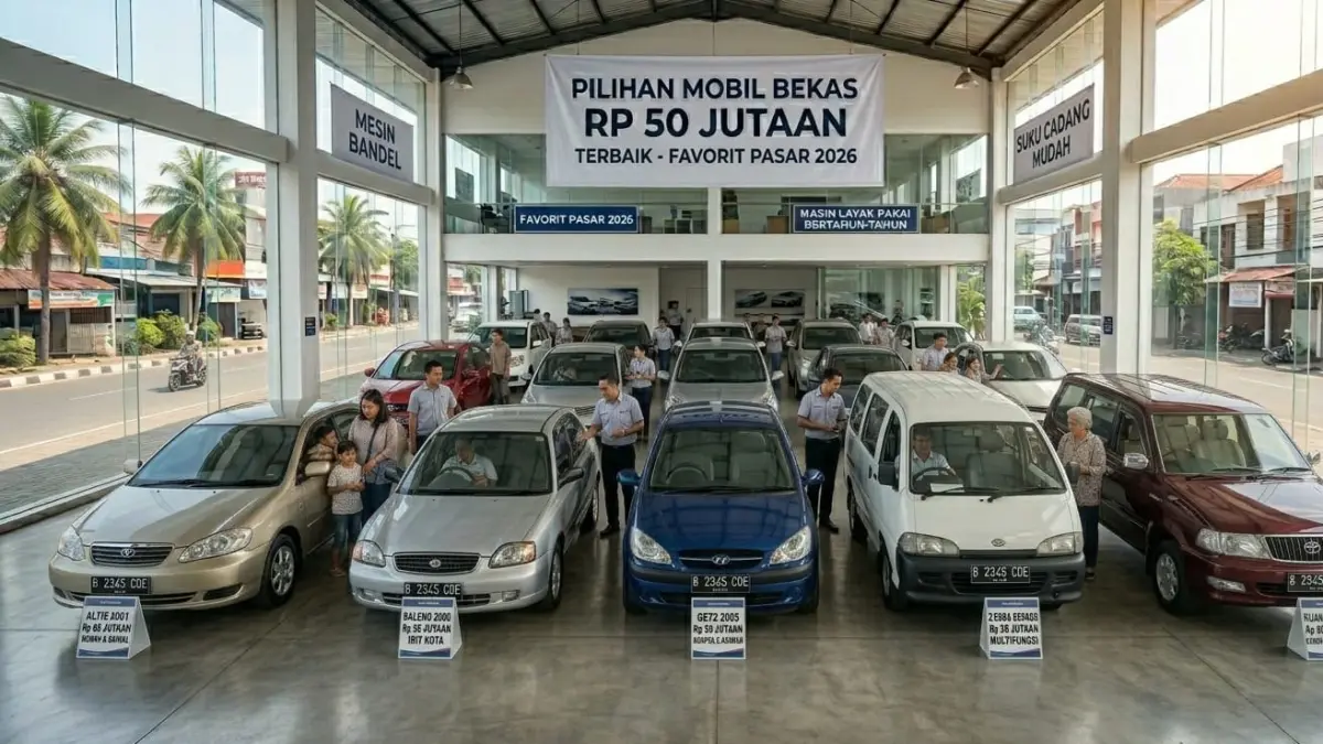 Mobil bekas 50 jutaan terbaik 2026 masih layak dibeli. Ada city car, sedan, hingga MPV tangguh dengan harga terjangkau.