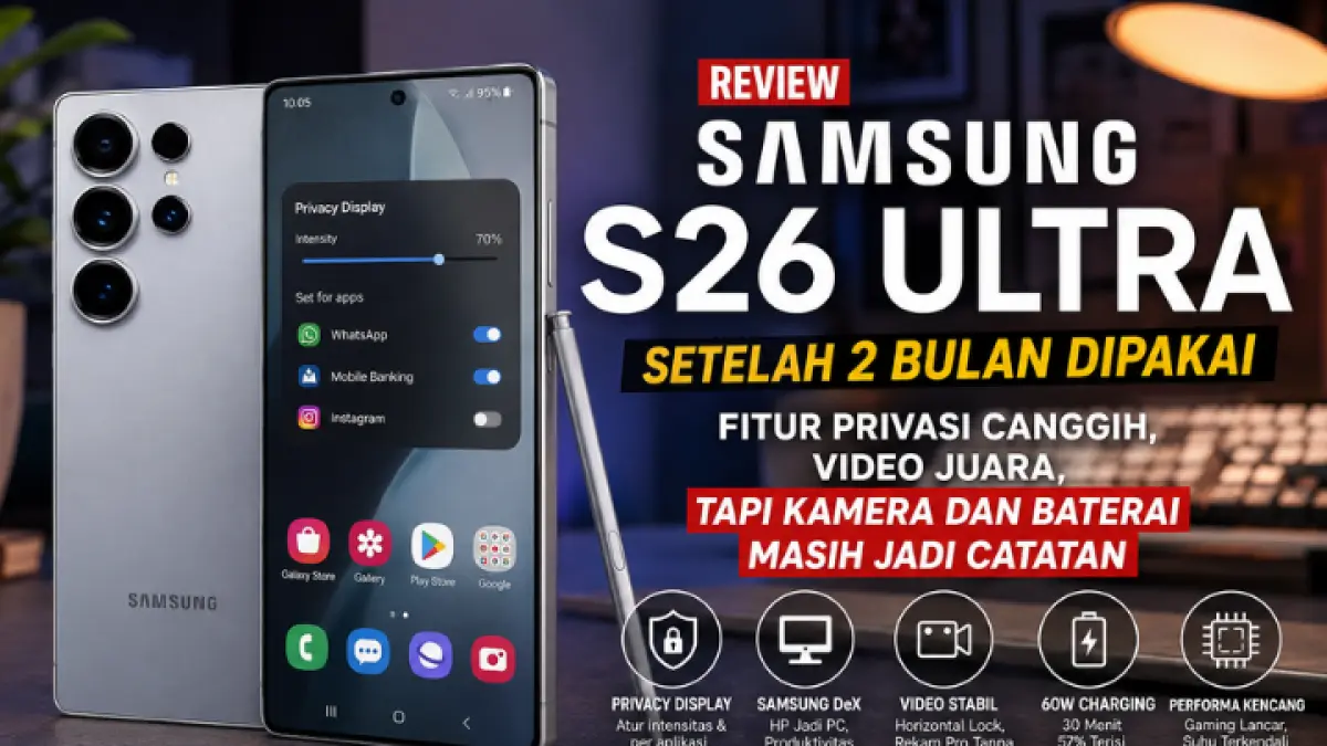 Review Samsung S26 Ultra setelah 2 bulan, unggul untuk video dan produktivitas, namun baterai masih jadi catatan. (AI)