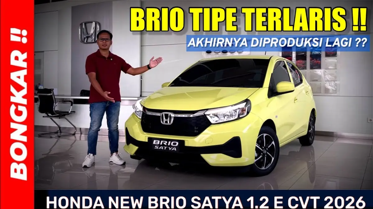 Honda Brio Satya E CVT 2026 kembali diproduksi. Simak spesifikasi dan fitur lengkap yang membuatnya kembali diminati. (Youtube. com)