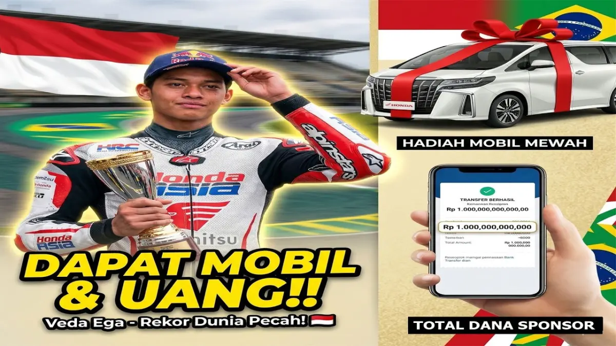 Veda Ega Pratama cetak sejarah di Moto3 Brasil dan langsung mendapat bonus uang hingga hadiah mobil dari para pengusaha Indonesia. (Youtube. com)
