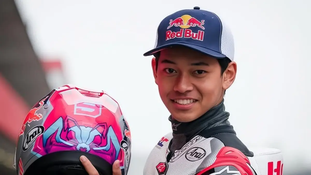 Veda Ega Pratama mendapat hadiah mobil usai mencetak prestasi di Moto3 dan kini siap bangkit pada GP Spanyol 2026.(Gemini AI)