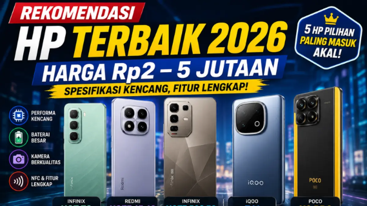 Rekomendasi HP terbaik 2026 harga Rp2-5 jutaan. Poco X8 Pro, iQOO Z11, hingga Redmi Note 15 4G, mana pilihan Anda? (AI)