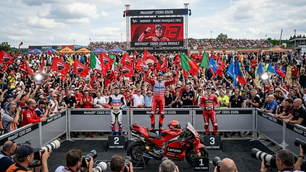Hasil MotoGP Ceko 2026 dimenangkan Marc Marquez di Brno. Ai Ogura finis kedua, sedangkan Francesco Bagnaia menempati posisi ketiga.