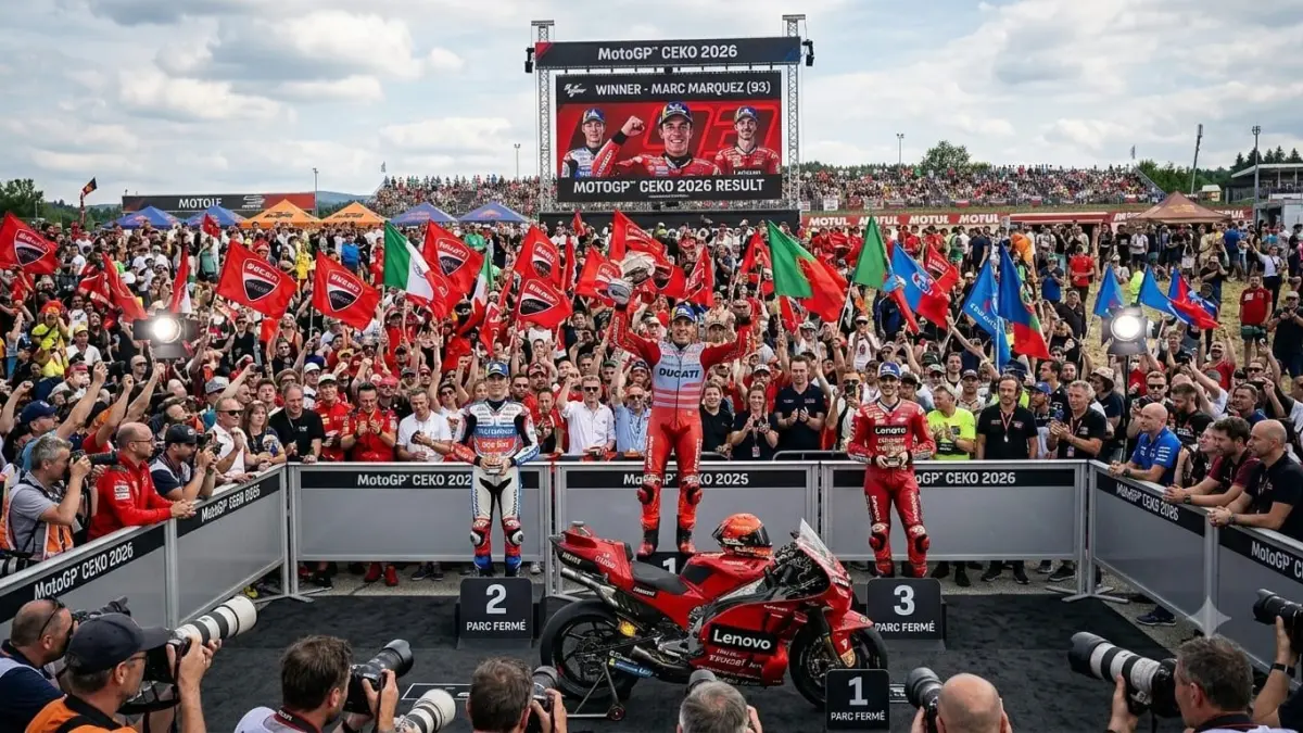 Hasil MotoGP Ceko 2026 dimenangkan Marc Marquez setelah mengalahkan Bagnaia di Brno. Ai Ogura sukses merebut podium kedua.