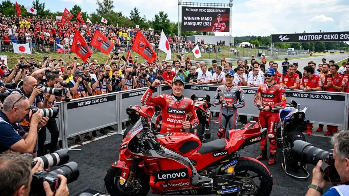 Hasil MotoGP Ceko 2026: Marc Marquez menang di Brno, Ai Ogura tampil mengejutkan dengan finis kedua dan Bagnaia ketiga.