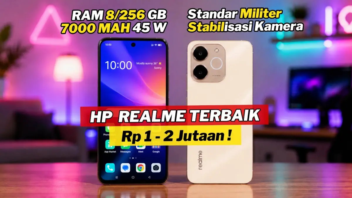 HP Realme terbaik 1 sampai 2 jutaan hadir dengan baterai jumbo, layar 144 Hz, dan kamera 50 MP. Simak rekomendasi lengkapnya. (Youtube. com)