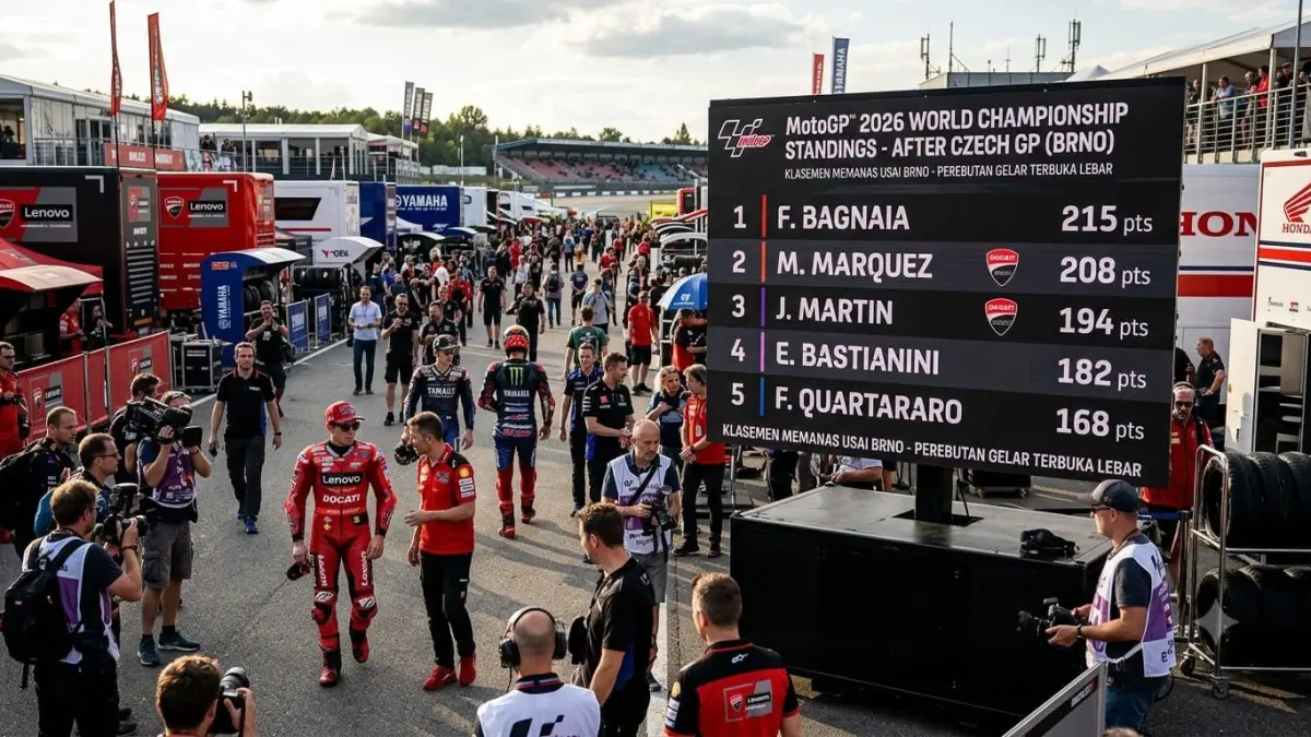 Klasemen MotoGP usai Ceko 2026 semakin ketat setelah balapan Brno. Perebutan gelar juara dunia kini makin sulit diprediksi.