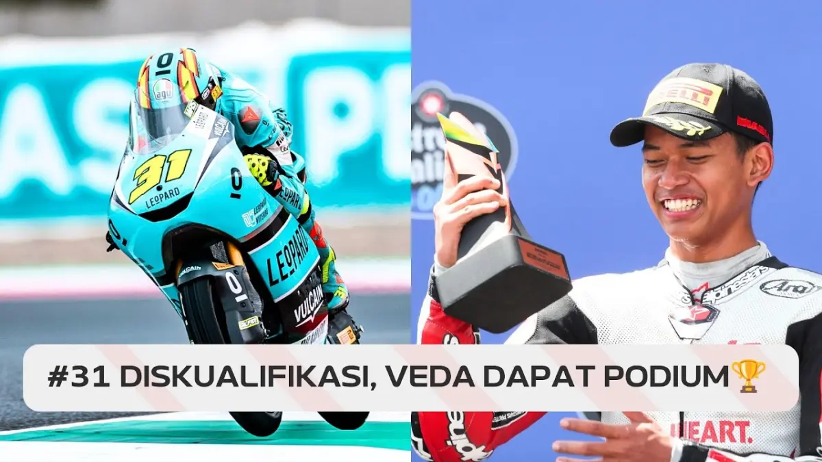 Adrian Fernandez didiskualifikasi 6 balapan Moto3 2026. Veda Ega Pratama resmi naik podium GP Prancis dan menembus posisi ketiga klasemen. (Youtube. com)