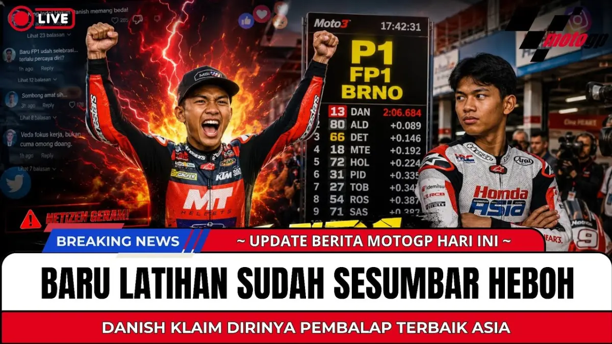 Hakim Danish menjadi sorotan usai FP1 Moto3 Ceko 2026. Klaim pembalap terbaik Asia memicu pro dan kontra, sementara Veda Ega Pratama ikut dibandingkan. (Youtube. com)