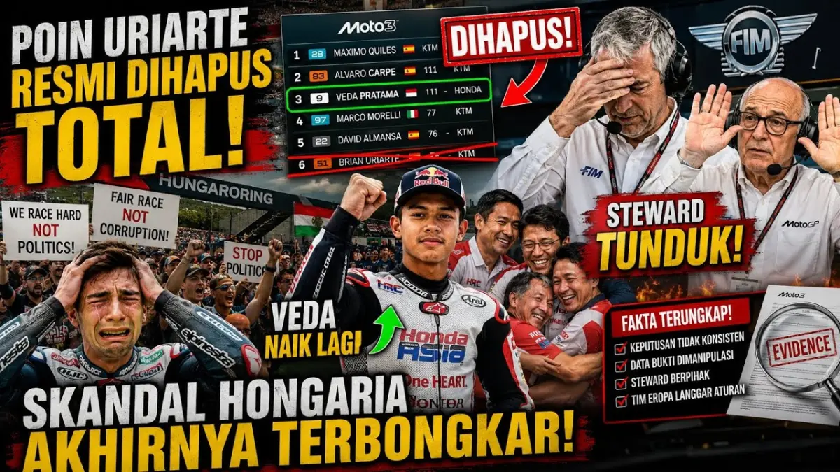 Klasemen Veda Ega Pratama berpotensi berubah usai rumor penghapusan poin Uriarte mencuat setelah protes tim-tim Eropa atas hasil balapan Hongaria. (Youtube. com)
