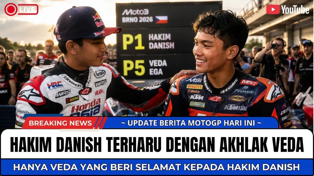 Veda Ega Pratama dipuji Hakim Danish usai Moto3 Berno. Sikap sportivitas pembalap Indonesia itu membuat sang juara terharu dan menuai pujian. (Youtube. com)