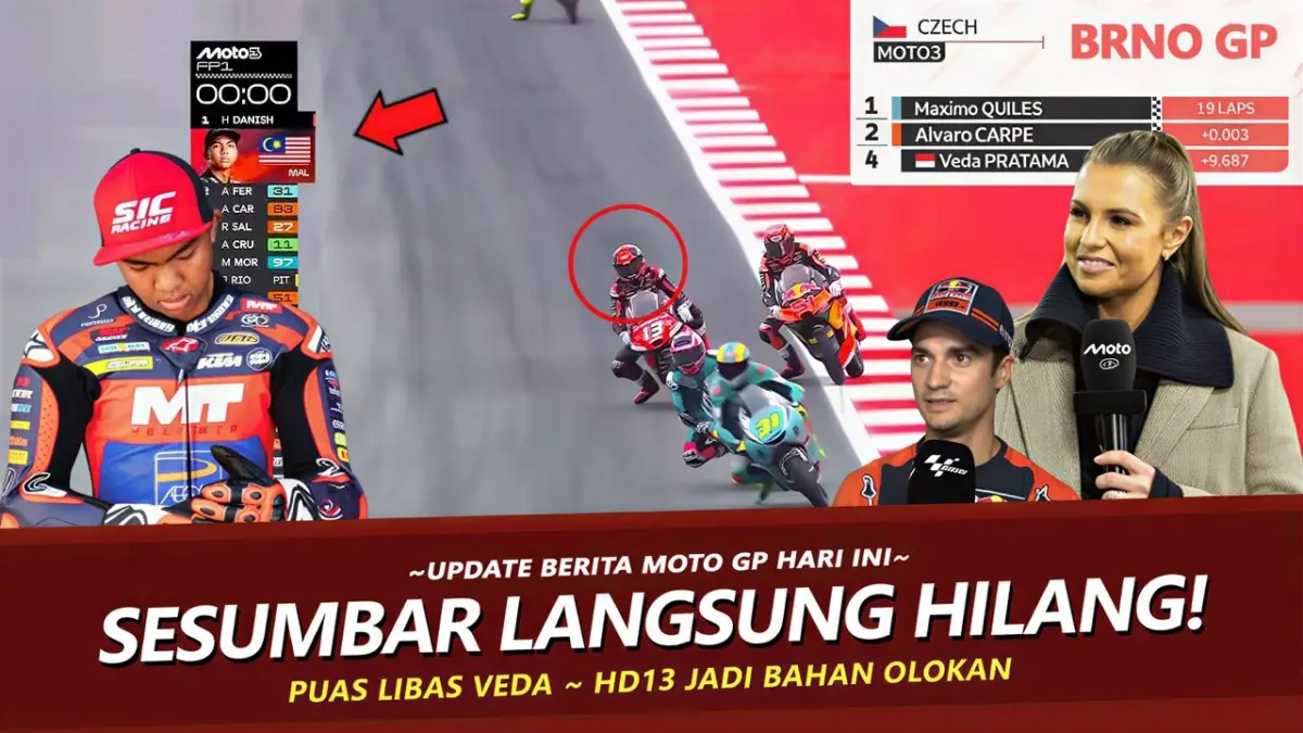 Veda Ega Pratama kembali jadi sorotan usai Moto3 Brno 2026. Performa impresifnya dibandingkan dengan Hakim Danish yang tampil cepat saat latihan. (Youtube. com)