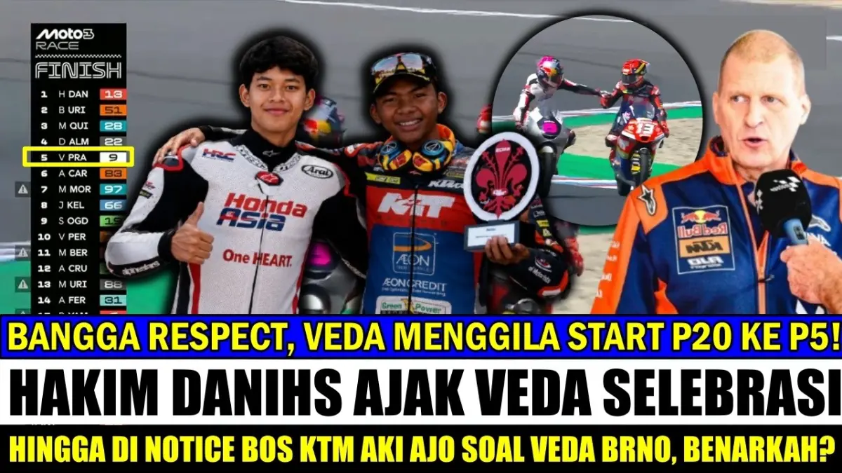 Veda Ega Pratama tampil luar biasa di Moto3 Ceko 2026 dengan comeback dari posisi 20 ke posisi 5. Simak fakta lengkap penampilannya di Brno. (Youtube. com)