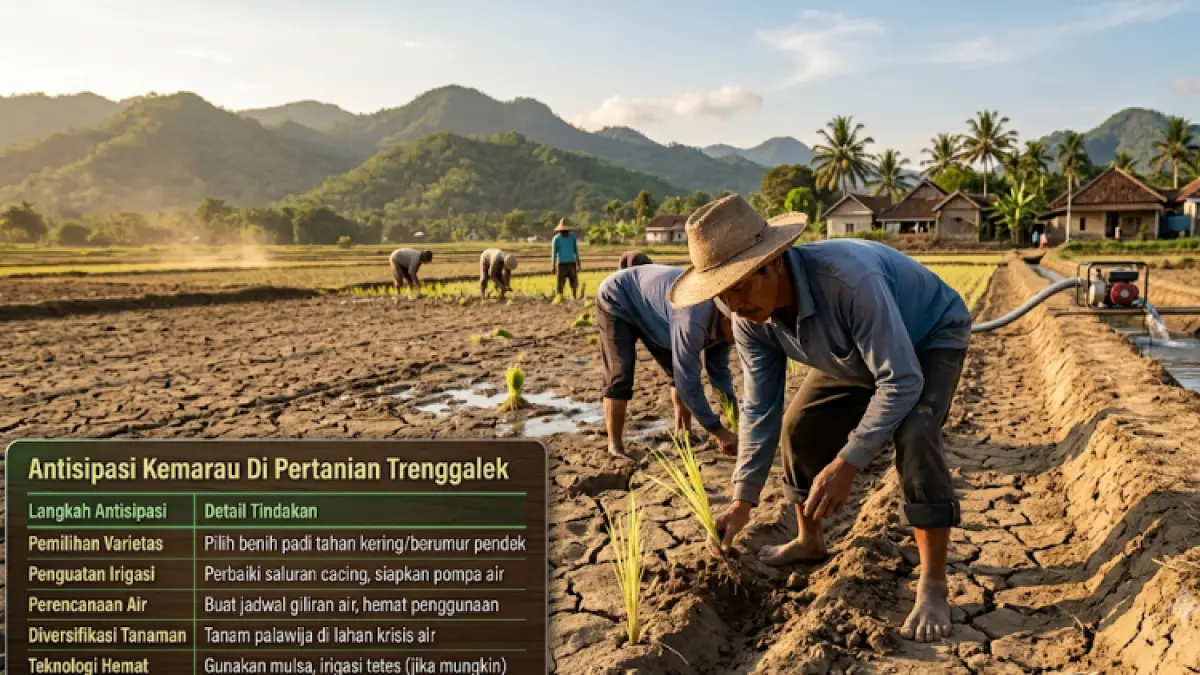 HARUS CERMAT: Petani di Trenggalek saat menyiapkan lahan bertani untuk menghadapi musim kemarau.(AI)