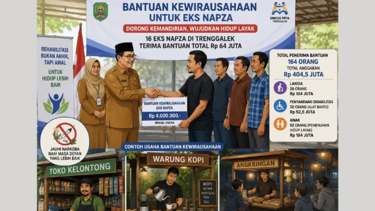 16 eks napza Trenggalek terima bantuan usaha demi kemandirian pascarehabilitasi dan masa depan lebih baik.(AI)