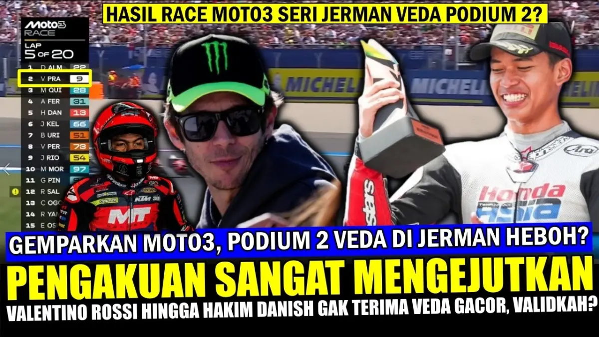 Valentino Rossi puji Veda Ega Pratama dan Hakim Danish menyindir? Simak fakta sebenarnya, karena narasi Moto3 Jerman itu diakui sebagai hoaks. (Youtube. com)