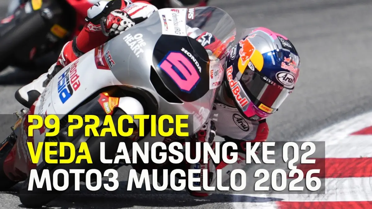 Veda Ega Pratama lolos Q2 Moto3 Mugello 2026 usai finis posisi kesembilan di sesi Practice. Simak analisis performa dan fakta soal rumor mesin baru. (Youtube. com)