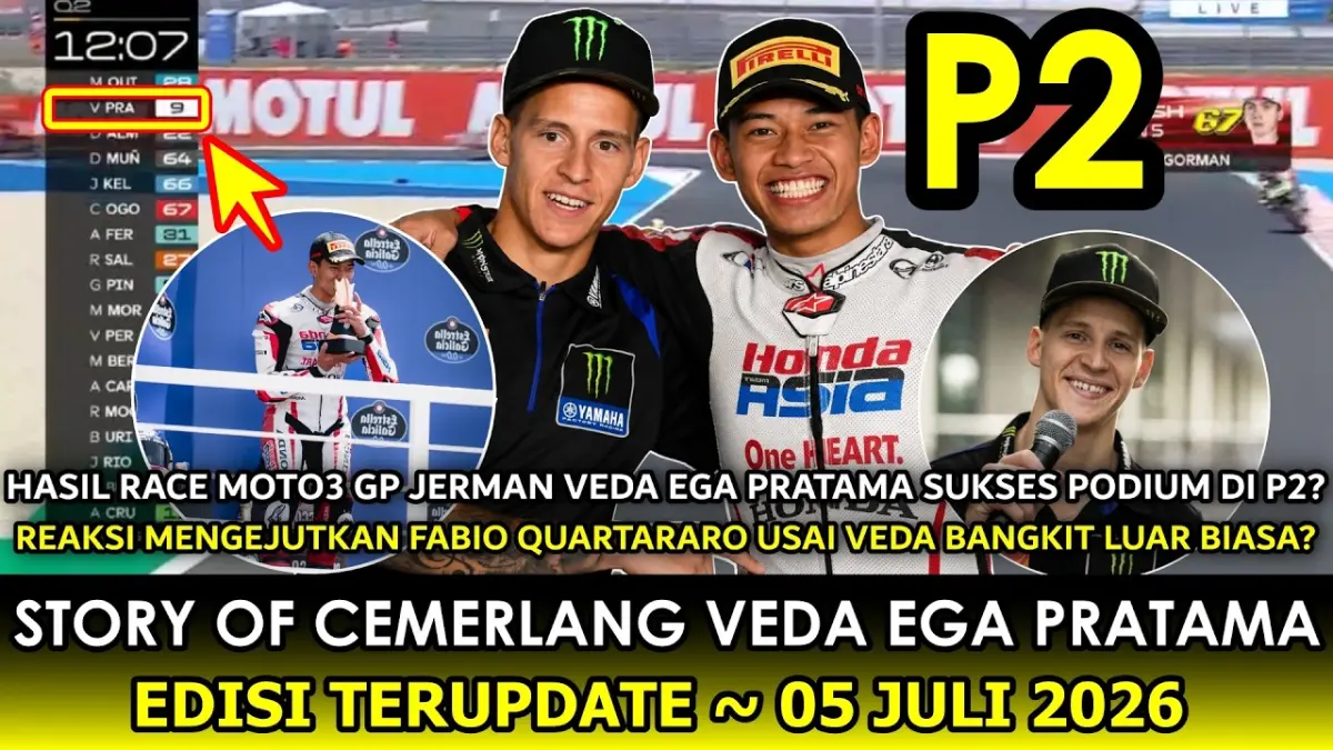 Veda Ega Pratama Moto3 Jerman 2026 ramai dibahas usai diklaim naik podium. Ternyata cerita tersebut hanyalah hoaks yang dibuat untuk edukasi. (Youtube. com)