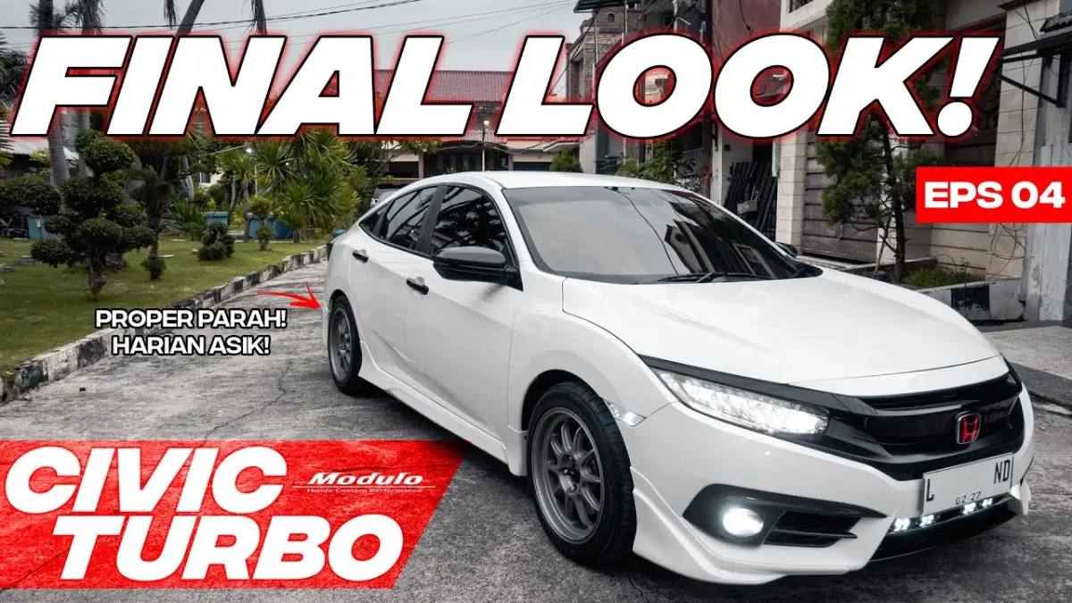 Modifikasi Honda Civic Turbo bergaya OEM memakai body kit Modulo, velg Enkei original, BBK Brembo dan aksesori karbon yang bikin tampil makin sporty. (Youtube. com)