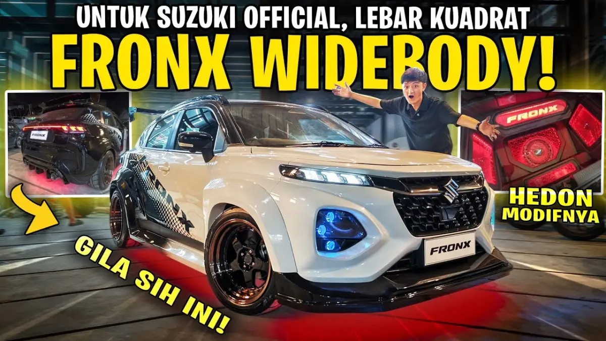 Suzuki Fronx White Body Project tampil ekstrem dengan wide body, velg ring 17, knalpot racing, interior premium, dan audio custom yang memukau. (Youtube. com)