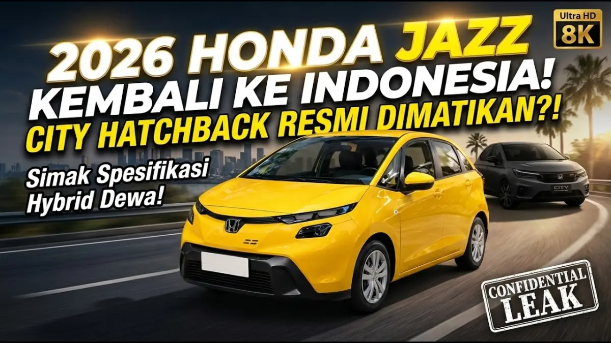 Honda Jazz 2026 dirumorkan kembali ke Indonesia dengan hybrid e, konsumsi BBM hingga 34 km/liter, Honda SENSING, dan desain lebih sporty. (Youtube. com)