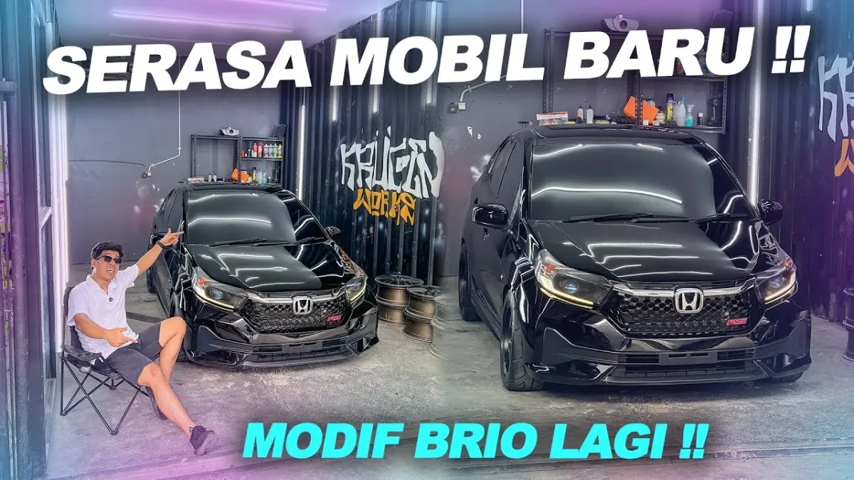 Inspirasi modifikasi Honda Brio lawas disulap jadi tipe New RS. Simak trik facelift bumper, konsep delete plat, dan poles bodi hitam mengilap di sini!