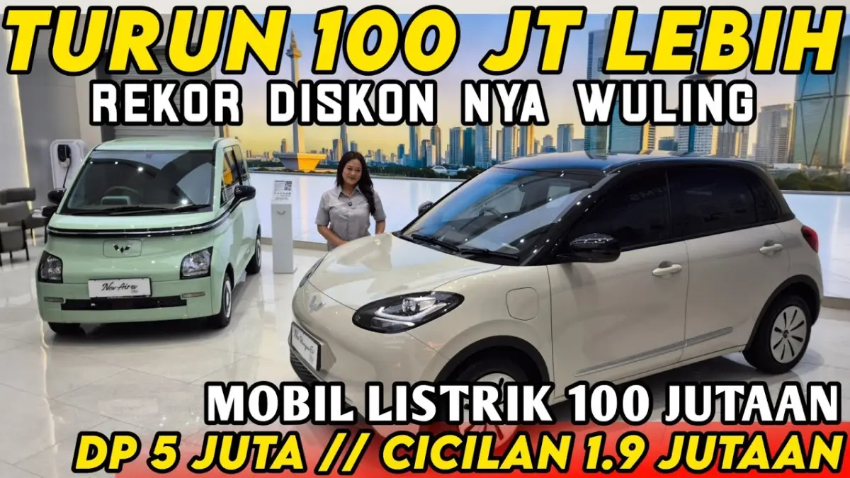 Diskon Wuling 2025 tembus Rp100 juta. Simak promo Air ev, BinguoEV, Cortez Darion, Action, DP ringan, bunga 0 persen, dan lifetime warranty. (Youtube. com)