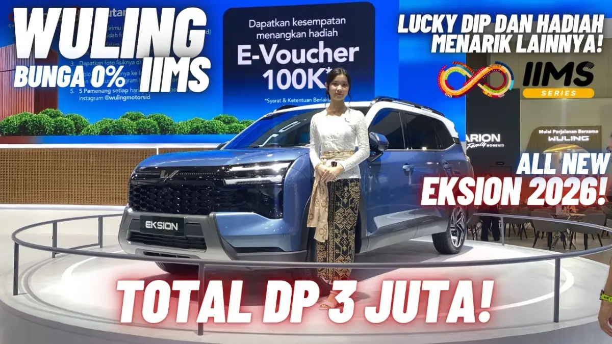 Promo Wuling IMS 2026 hadir dengan DP mulai Rp3 juta, bunga 0 persen, garansi baterai seumur hidup, serta lucky dip iPhone 17 Pro Max. (Youtube. com)