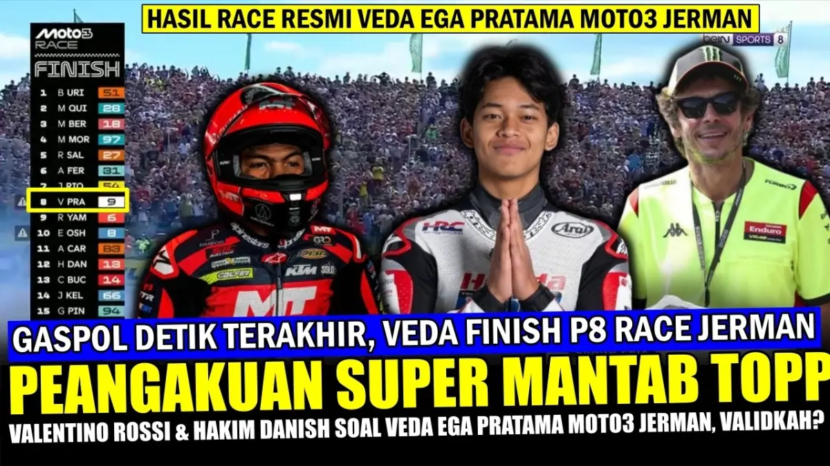 Hasil Practice Moto3 Jerman 2026 menempatkan pembalap Indonesia Veda Ega Pratama di posisi pertama. Sempat terpuruk di FP1, Veda melesat di Sachsenring!